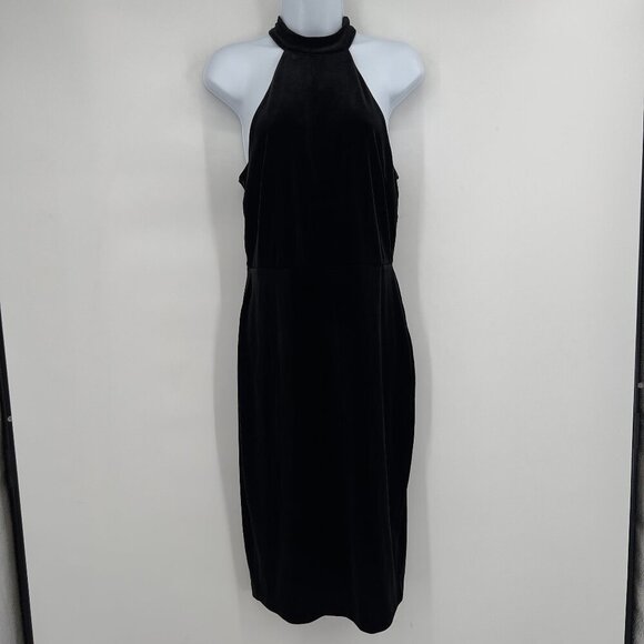 Express Black Velvet Halter Neck Midi Dress - Size M - Picture 1 of 11
